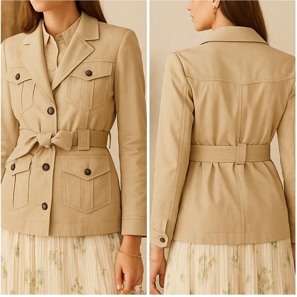 BA&SH Beige Muse Belted Gabardine Utility Jacket - Picture 9 of 9